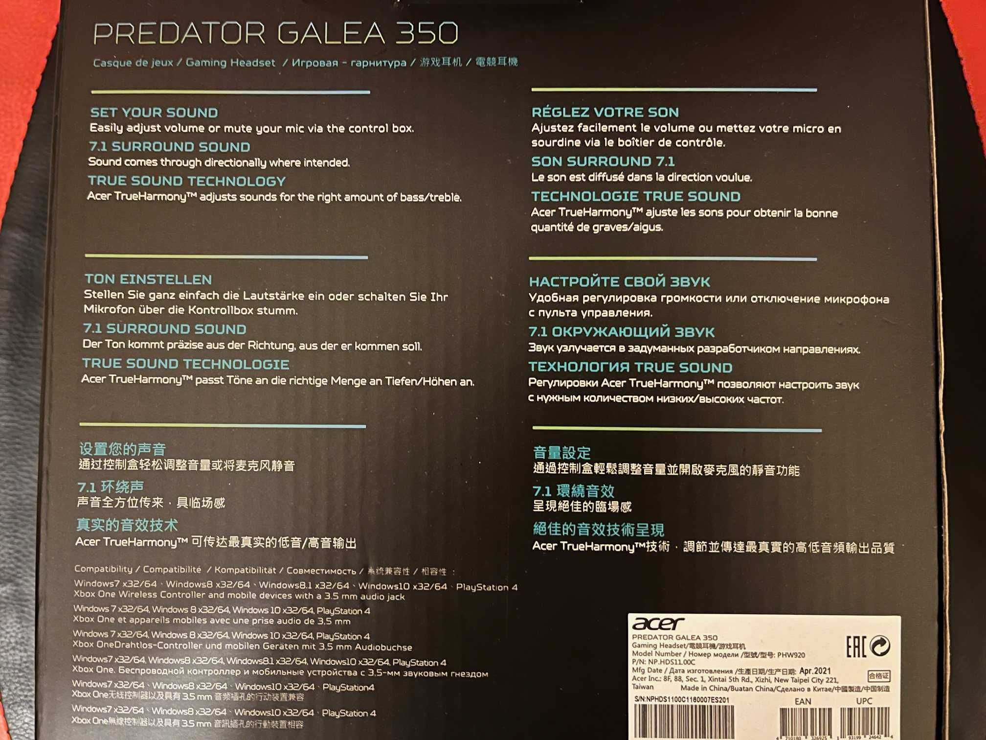 NOWE słuchawki Acer Predator Galea 350 Gaming