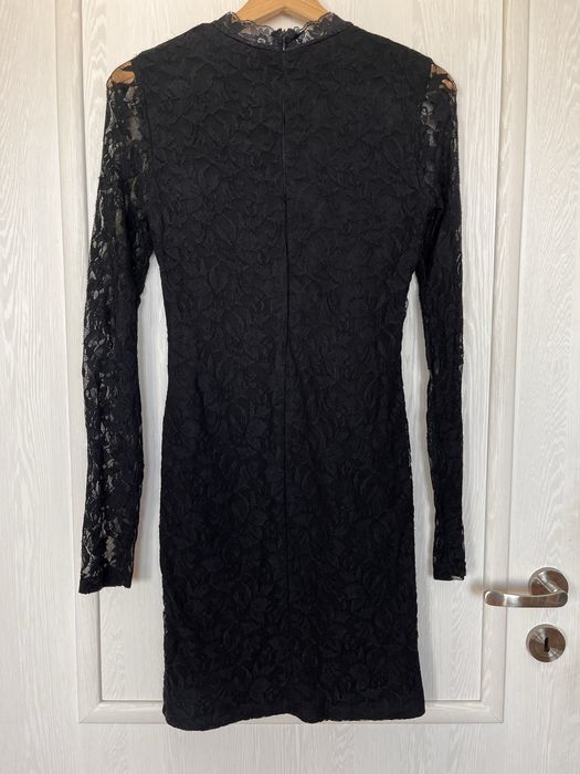 Seksowna czarna sukienka z długimi koronkowymi rękawami rozmiar S 36