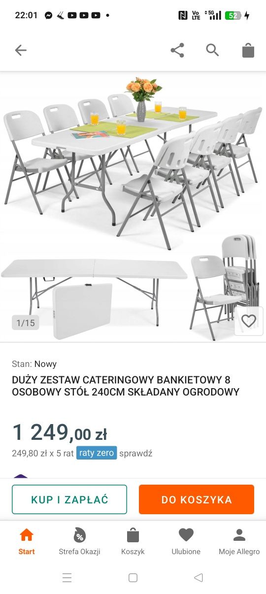 Stół 240 cm rozkładany plus 10 krzesełłł.