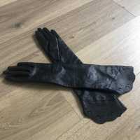 Długie, czarne, skórzane rękawiczki Monnari