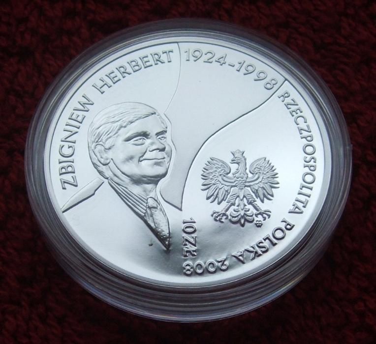 Moneta 10 ZŁ ZBIGNIEW HERBERT 2008 Rok - Po kolekcjonerze !! W kapslu