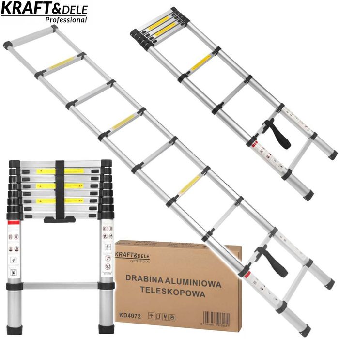 KRAFT&DELE Drabina Teleskopowa Rozsuwana Aluminiowa 8° 2,6m KD4072
