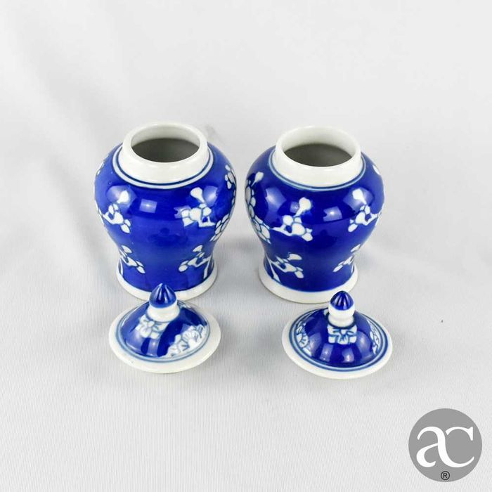 Par de pequenos potes Porcelana da China, Decoração Flor de Amendoeira