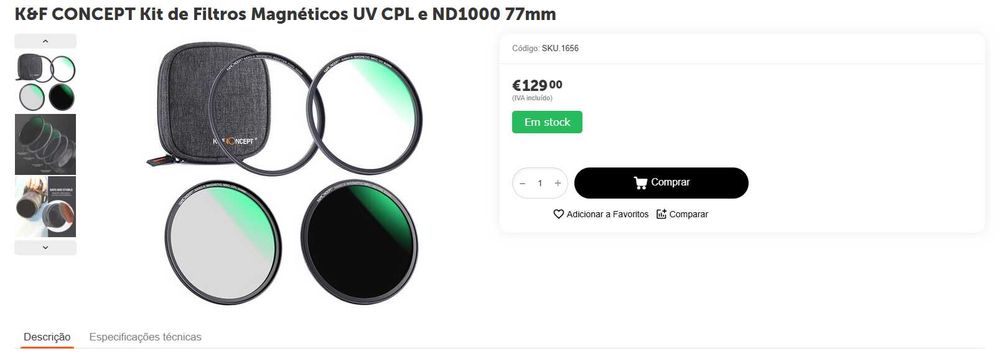 Kit Filtros Magnéticos K&F Concept 4-em-1 – UV, CPL e ND1000 (77mm)