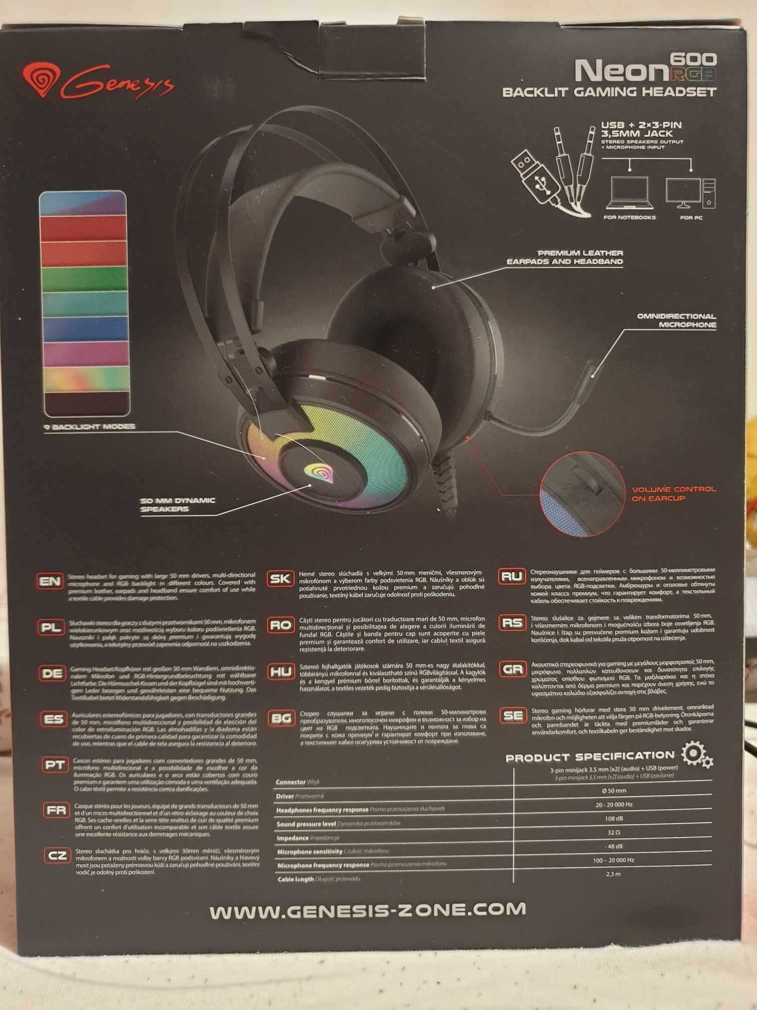 Słuchawki do komputera/laptopa Genesis Neon 600 RGB