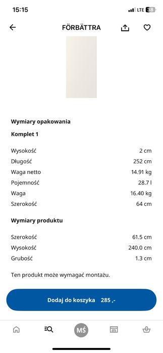 Nowa Blenda do mebli kuchennych Ikea kremowa Forbattra 240x62 cm