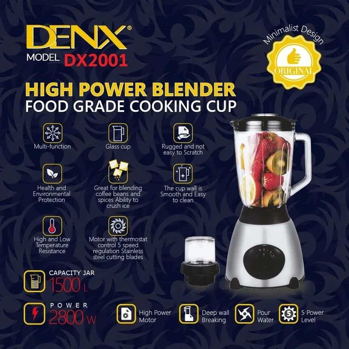 Блендер стаціонарний DENX DX2001 (1,5л) Сталевий блендер