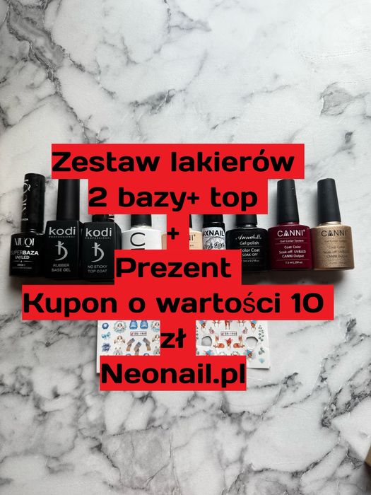 Zestaw lakierów 2 bazy, top, naklejki swiąteczny + kupon 10 zl Neonail