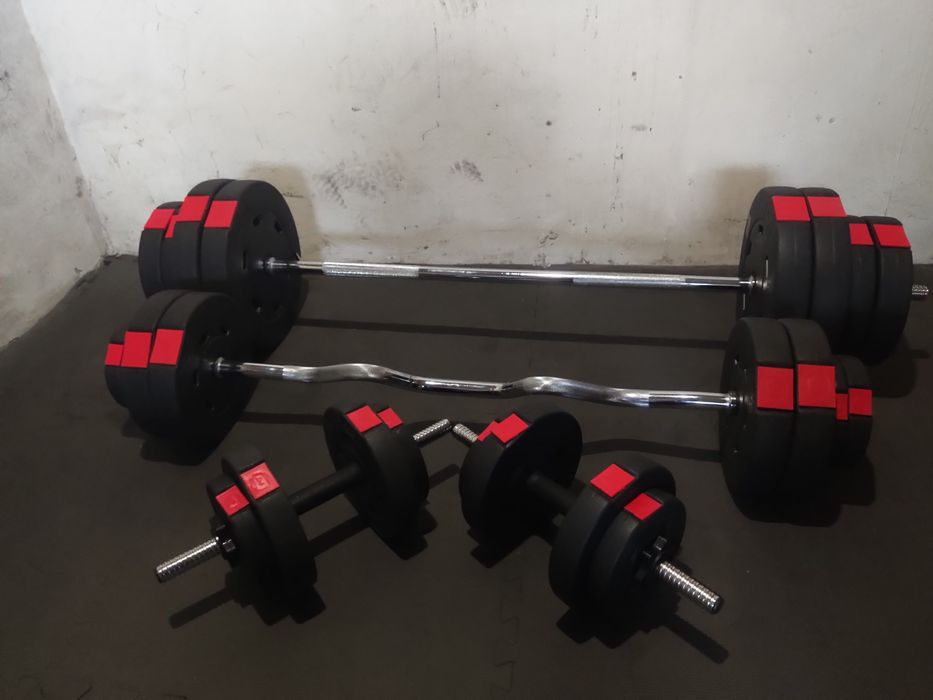 Zestaw do ćwiczeń 100kg obciążenia gryf prosty łamany możliwość transp
