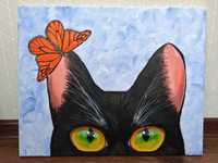 Obraz ręcznie malowany akrylowy kot motyl 50x40
