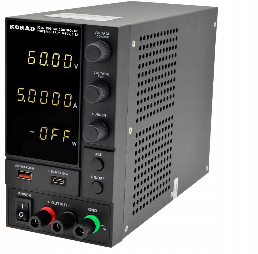 Zasilacz labolatoryjny KORAD U206 60V 5A USB 24W typ A typ C pomiar mo