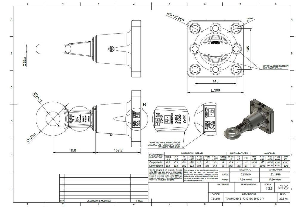 Oczko ucho dyszla D50 38/4,5 Ton "piton"  - hak typu "pick up hitch"