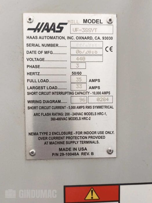 HAAS VF-3SSYT z HRT 210 4X – 2018, 4 osie, centrum obróbcze CNC