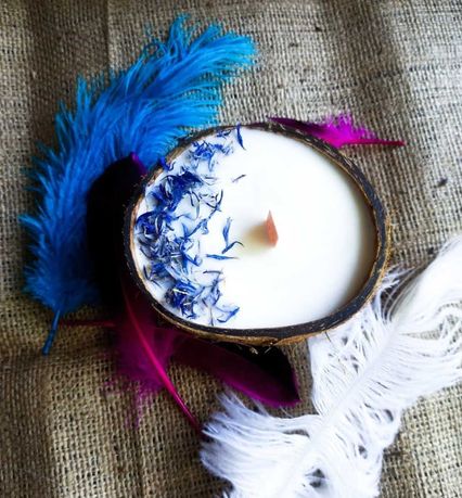 Свічка у кокосі, свічка декор, кокосова свічка