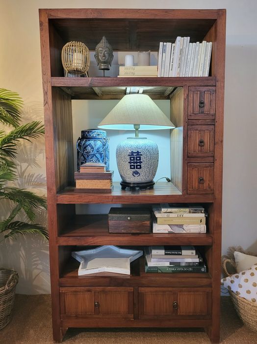 estante, livreiro, armario, bambu, oriental, rustico