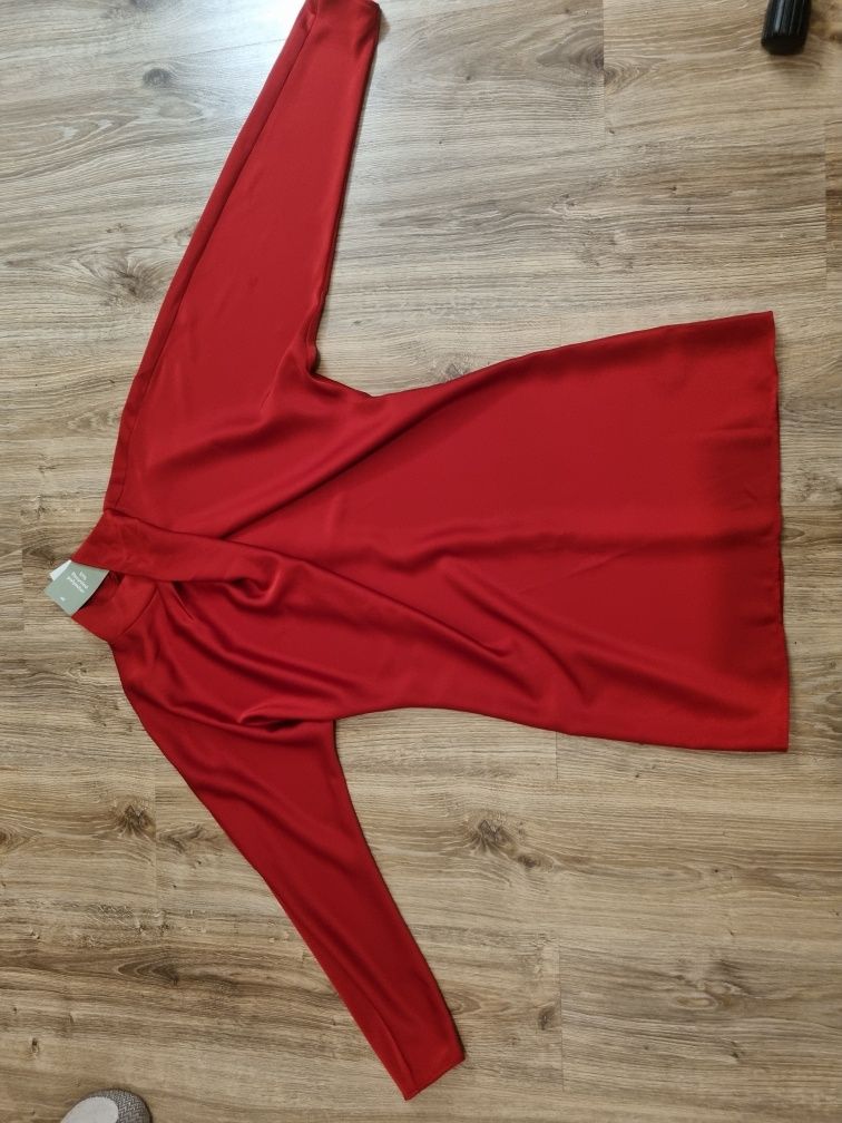 H&M NOWA Drapowana, czerwona sukienka Egzotyczna r. S