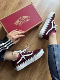 Unisex Bordowe trampki Vans Platform Old Skool nowe 42