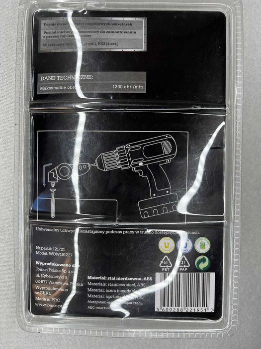 Uchwyt kątowy do wiertarki, Niteo + bity. NOWY