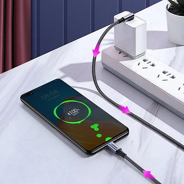 Kabel Ugreen US334 USB-C 2.0 (kątowy) / USB-C 2.0 (prosty) 100W PD 1 m