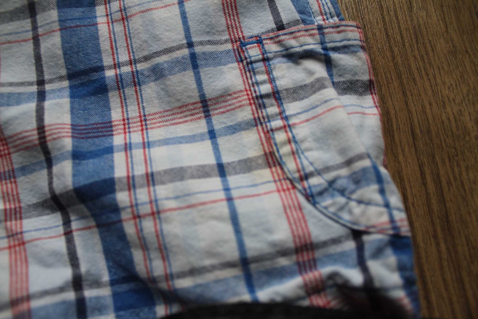 Krótkie spodenki w kratkę na szelkach Mothercare 68/74,  spodnie 6-9 M