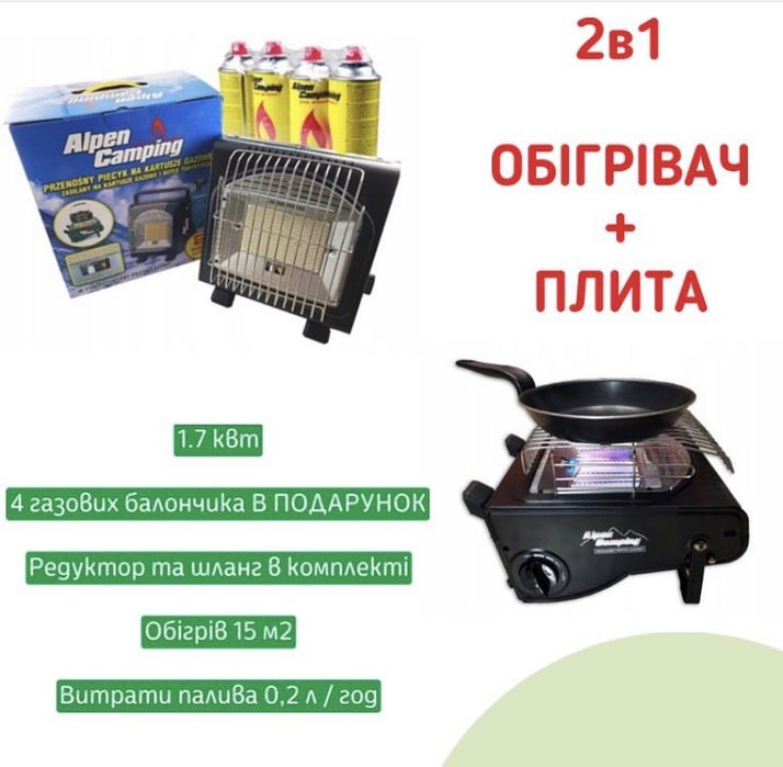 Газовий обігрівач-плита 1.7 квт Alpen Camping
