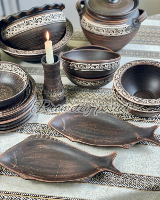 Набір глиняного посуду «Ангоб»,»Мак»,»Візерунок» на 4,6,8,12 осіб