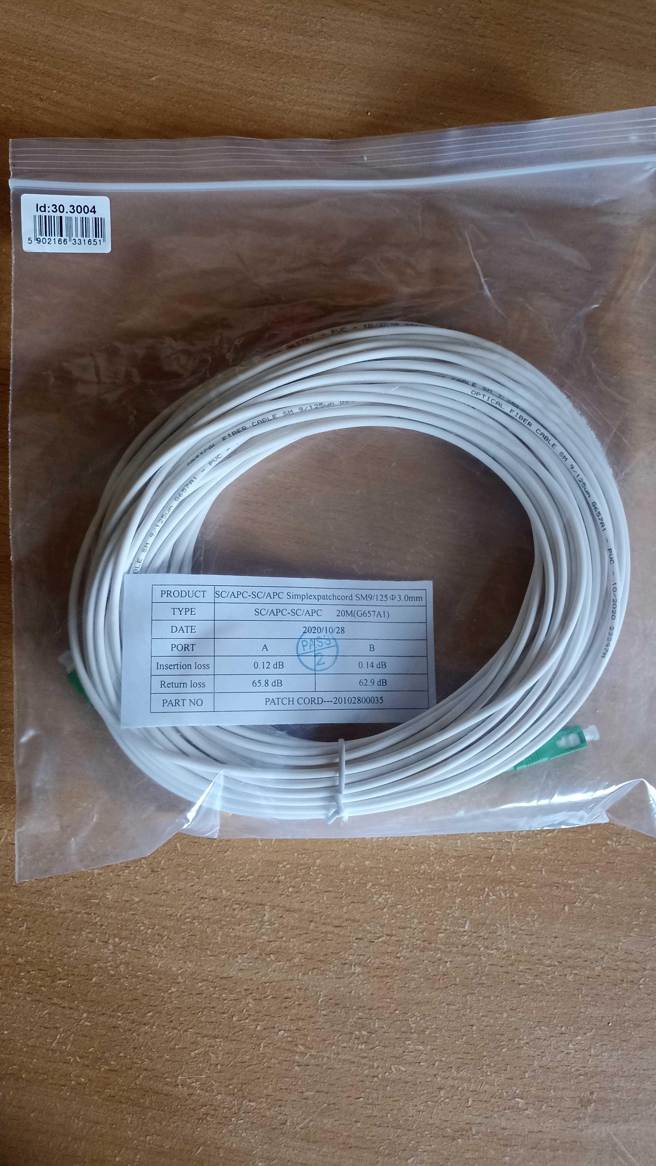 Kabel patchcord światłowód SM SC/APC-SC/APC 20m