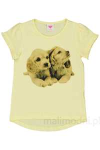 Bluzka dziecięca z psami 98 krótki rękaw  kolor żółty bawełna