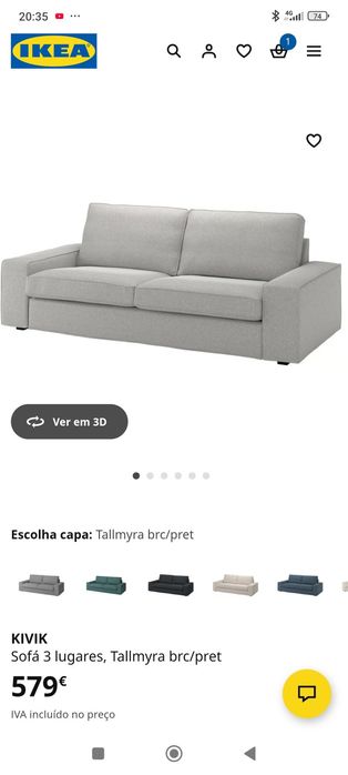 Sofá de 3 lugares ikea, modelo kivik