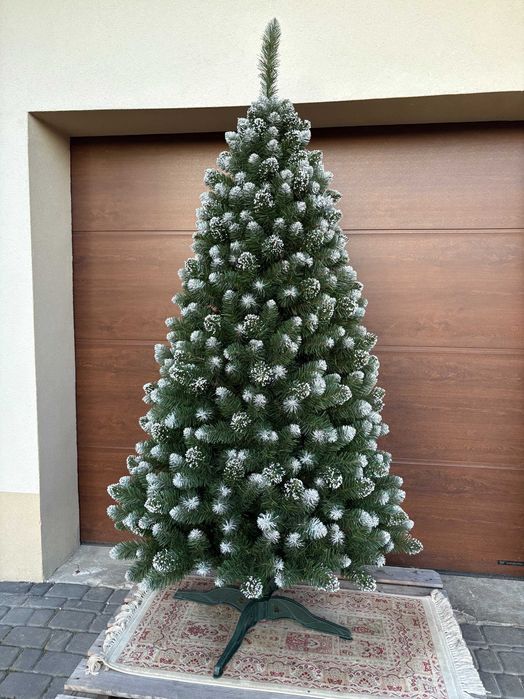 Choinka 220 cm sztuczna sosna z białymi końcówkami jodła diamentowa 2m