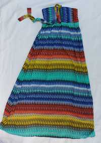 Kolorowa sukienka maxi unisize na gumce w biuście hiszpanka