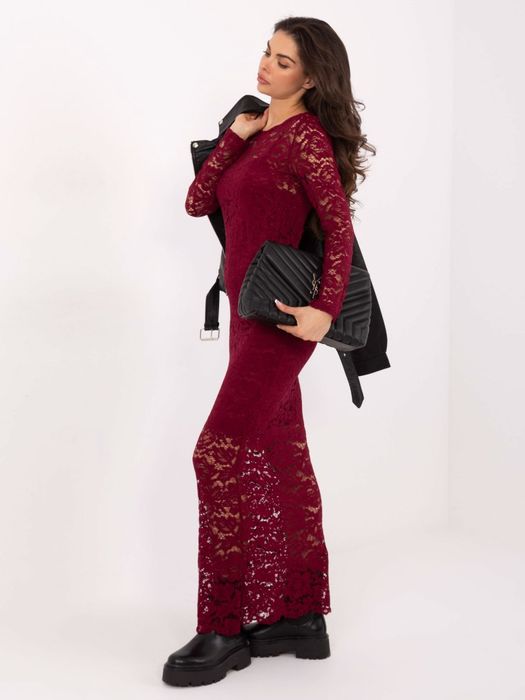 Burgundowa koronkowa sukienka maxi RUE PARIS – elegancka i kobieca