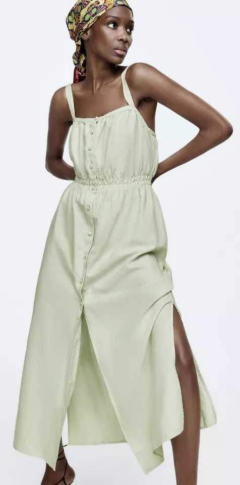 Zara роскошное открытое льняное платье
