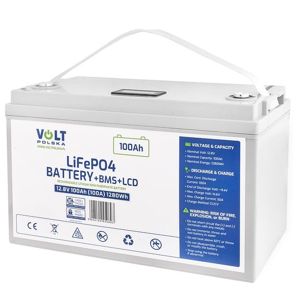 Акумулятор LiFePo4 100Ач 100А 12В BMS з індикатором VOLT POLSKA