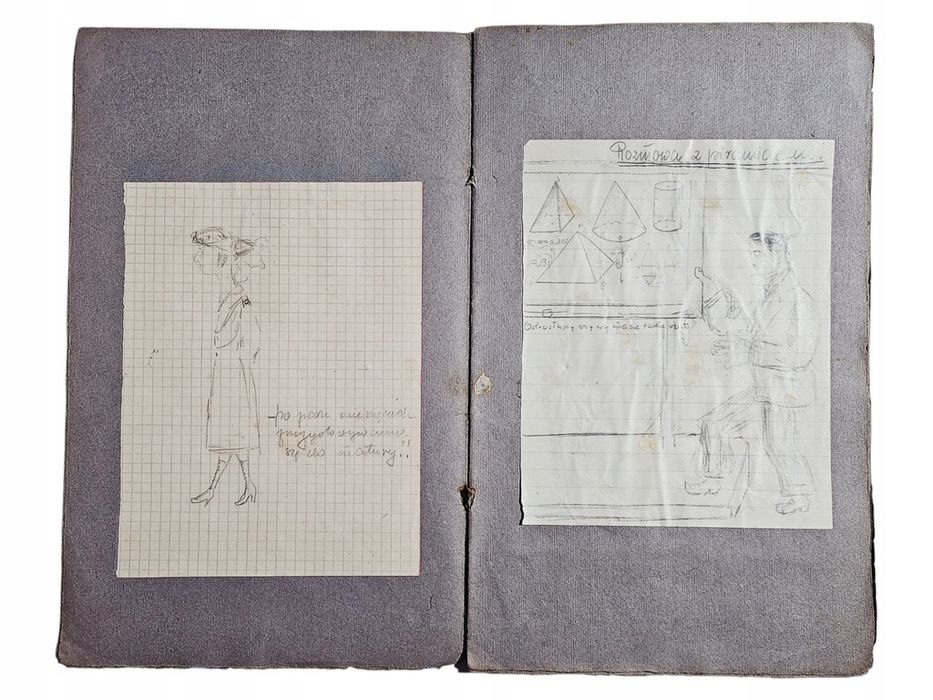 Teczka Rysunków Szkolnych II RP Humor Ołówek Lata 30 XX w.