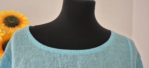 Lniana tunika błękitna asymetryczna regulowany rękaw