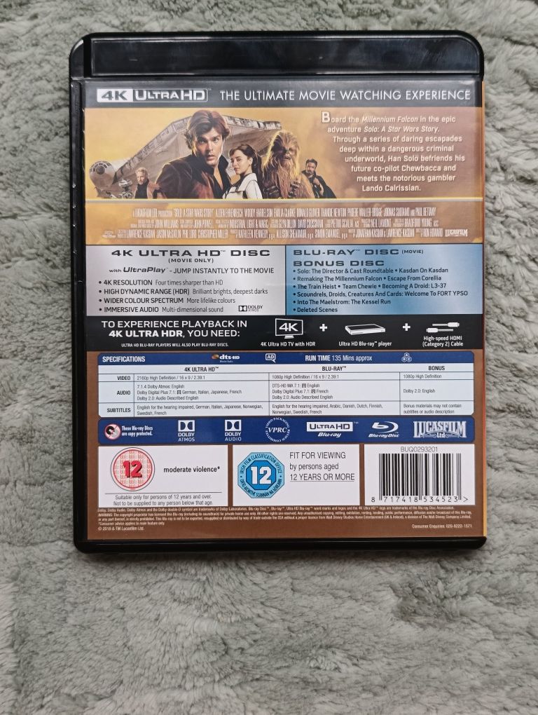 Solo STAR WARS story 4k ultra HD/Blu-ray