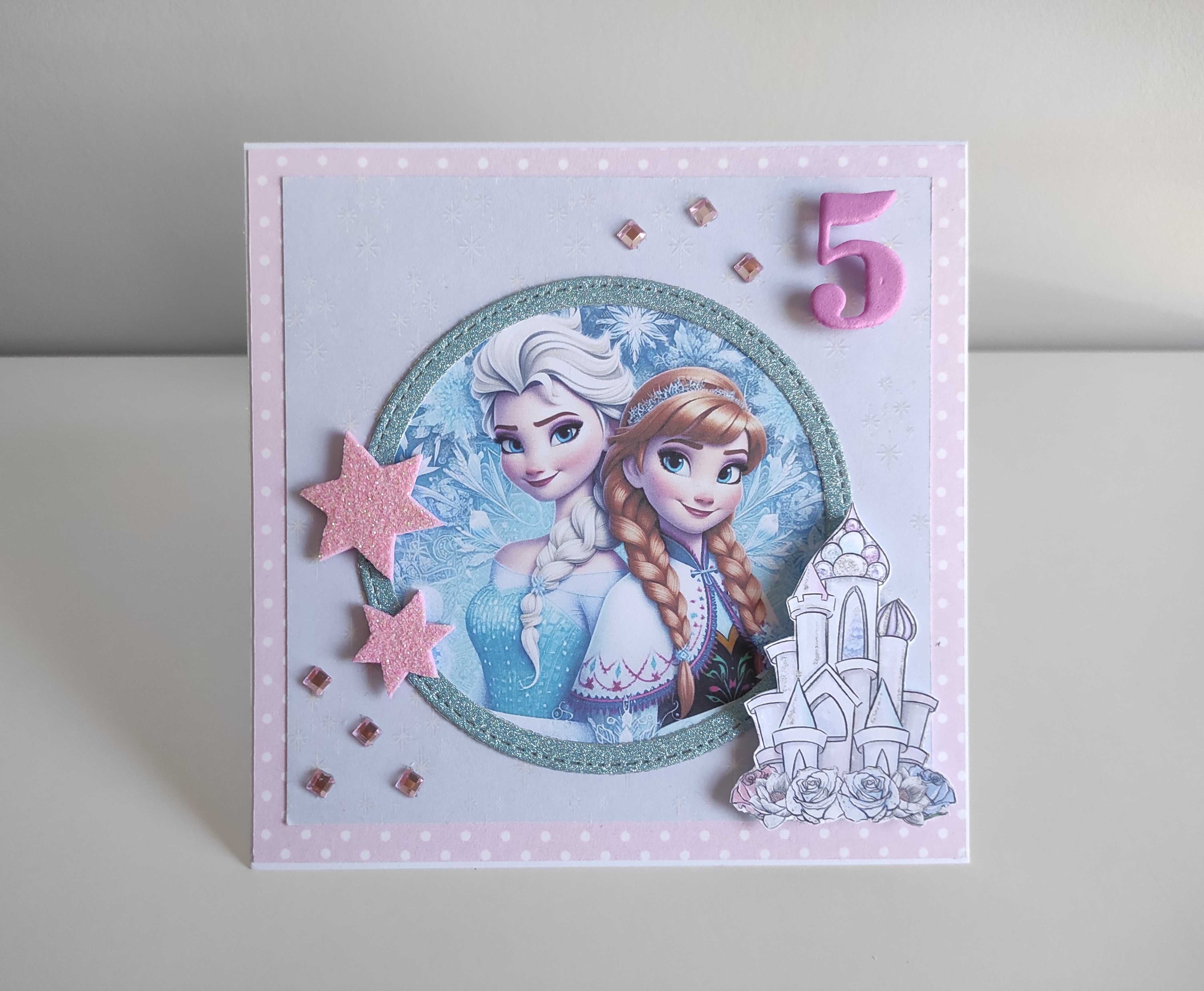 Kartka urodzinowa ręcznie robiona Kraina lodu Anna i Elsa