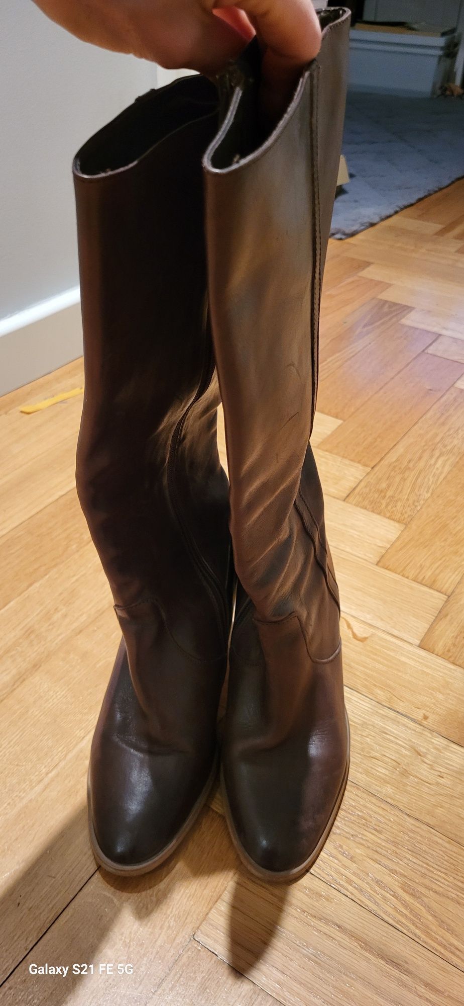 Buty kozaki kowbojki skórzane brązowe bez ocieplenia r. 37