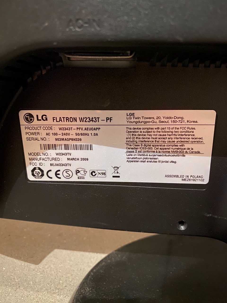 Monitory LG 23 cale. Nie pracujący. Na części lub do naprawy