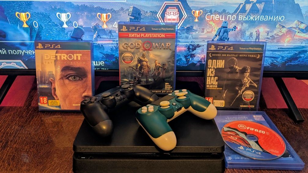 PS4 SLIM 500 Gb +3 геймпади та 5 ігор