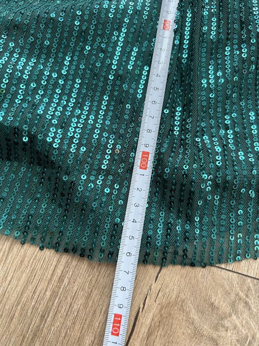 Sukienka zielona cekiny błyszcząca plus size cekinowa midi nowa rękaw