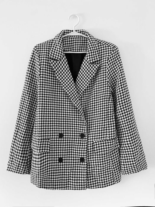 Żakiet Damski Kratka Czarno-Biała Houndstooth Rozmiar L