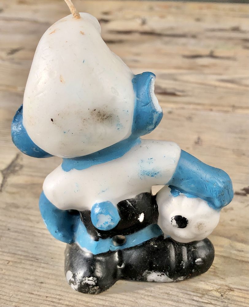 Stara NOWA świeczka SMERF piłkarz futbol retro piłka nożna figurka vtg