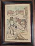 Pintura em azulejo quadro moldura antigo, vintage