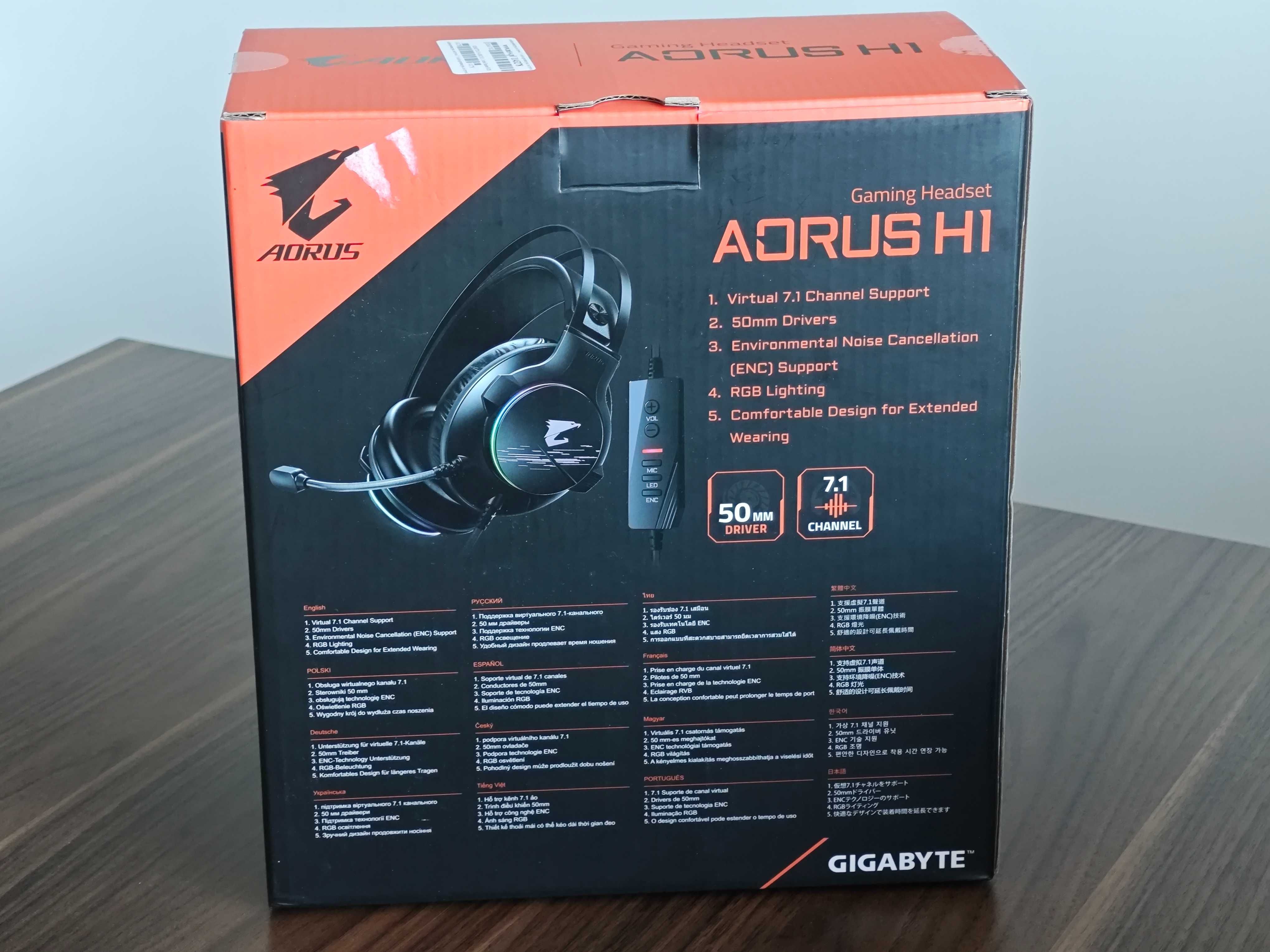 Gamingowe słuchawki przewodowe Gigabyte Aorus H1 - jak nowe, RGB, ENC