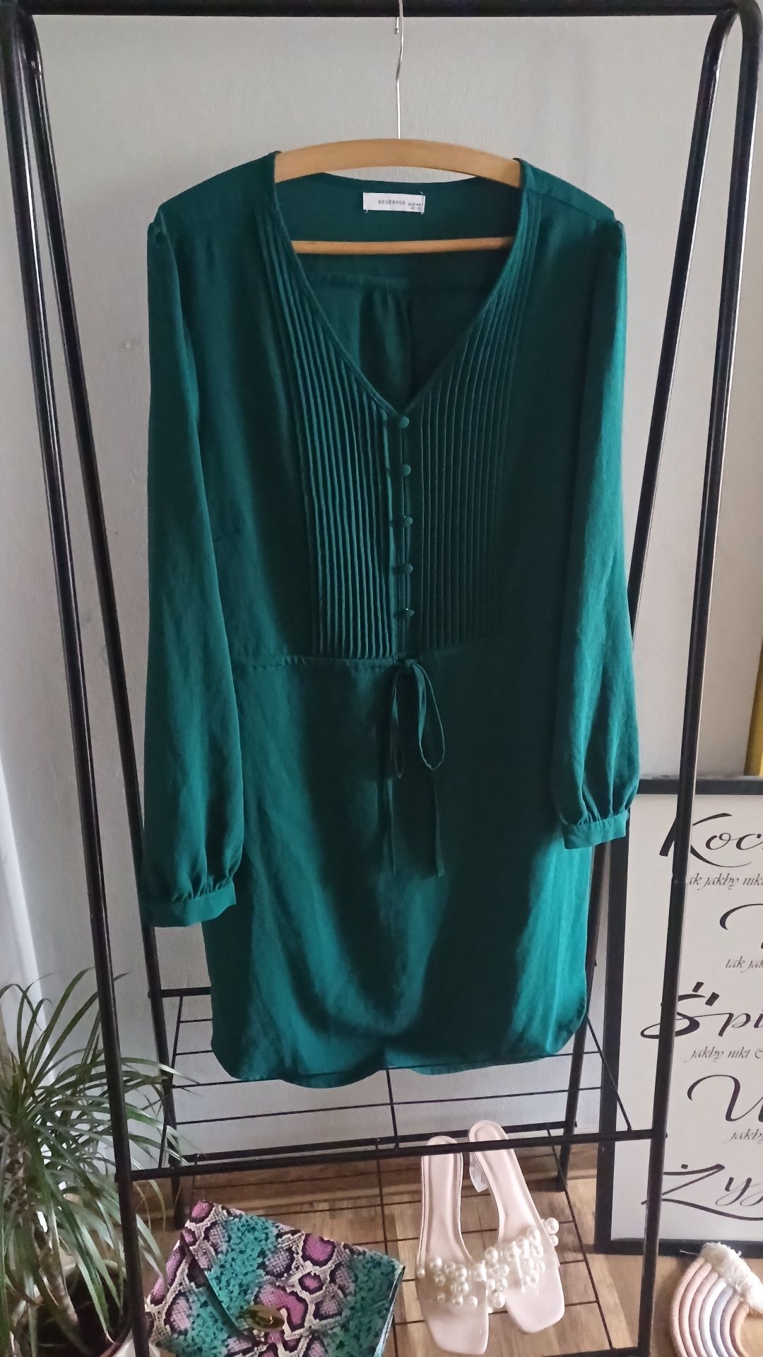 Sukienka butelkowa zieleń 44 elegancka Reserved wesele xxl plus size