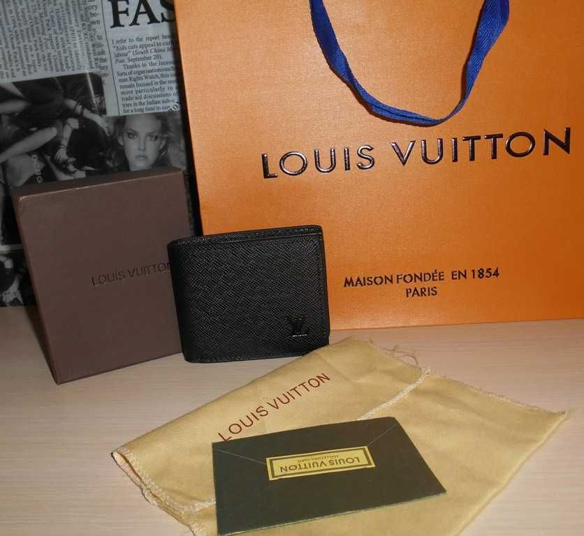 Louis Vuitton portmonetka Czarny portfel męski skóra 76-45