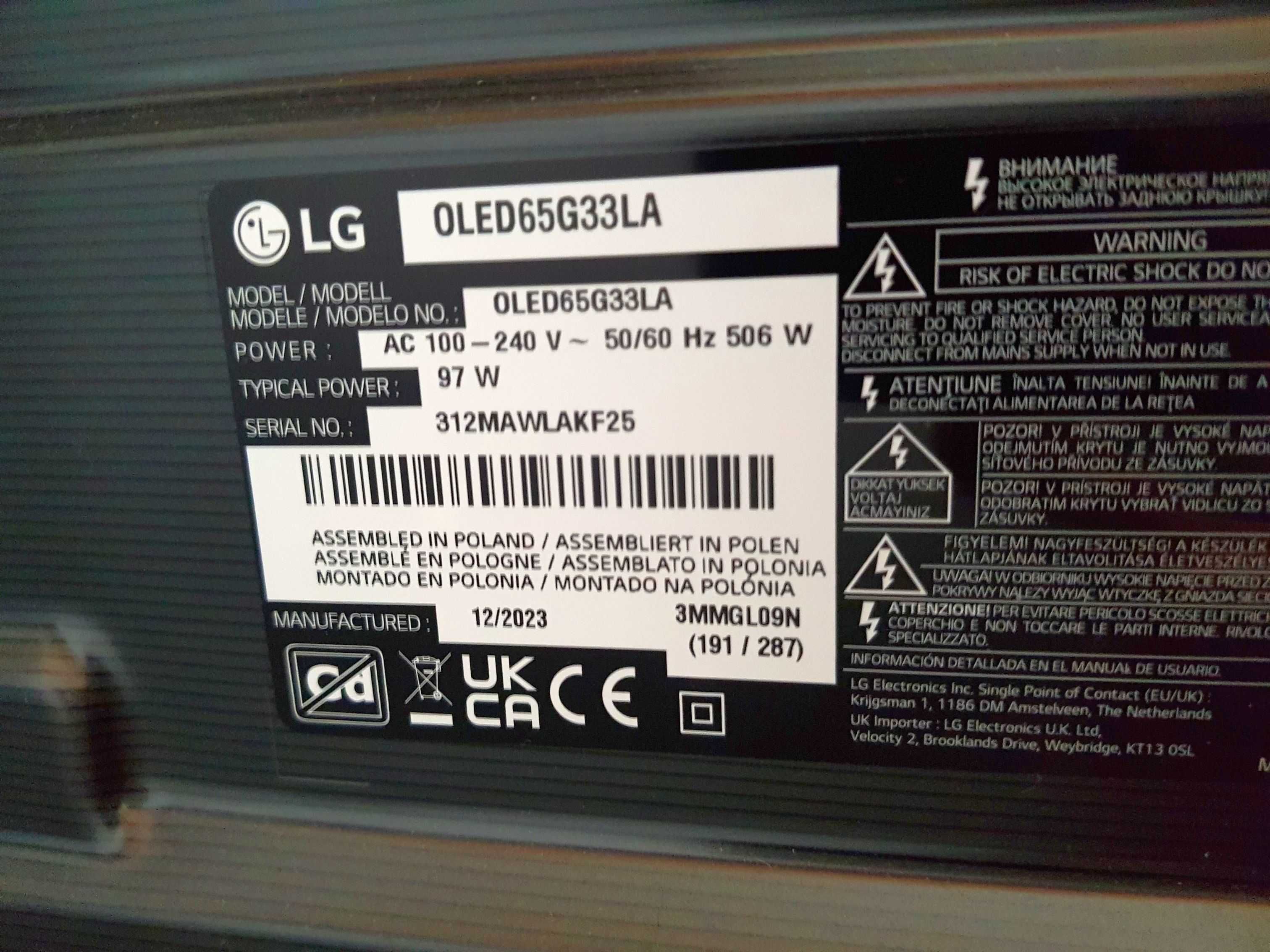 Telewizor LG OLED65G3 MLA + Stojak 2-miesięczny 5-lat gwarancji.