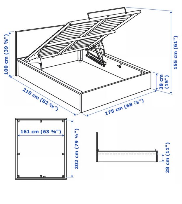 Łóżko Ikea Malm 140x200 z Pojemnikiem + Materac